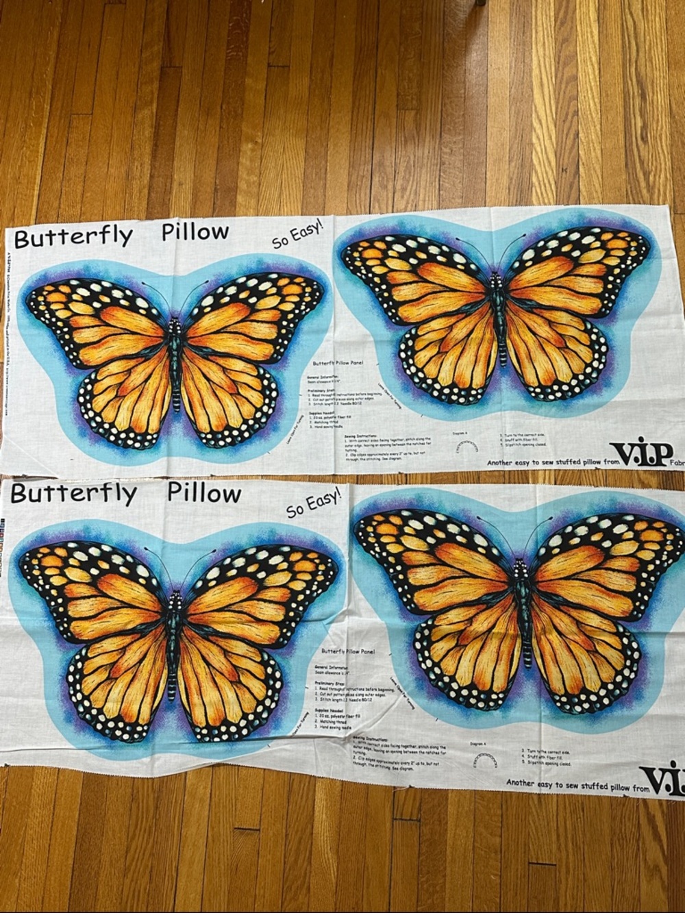 2 VIP Butterfly Pillow Craft Fabric Panels New